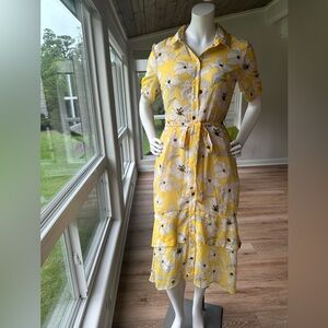 Banana Republic Petite Size 2 Yellow Flower Dress